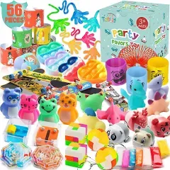 56 Pcs Party Favors Toys Treasure Chest Box Toys Classroom Carnival Prizes Small Bulk Pop