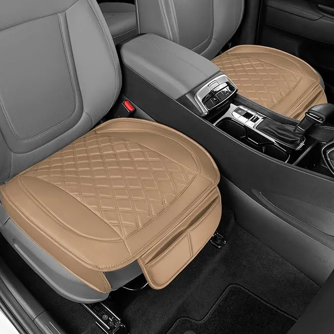 Motor Trend Car Seat Cushion, 2 Pack - Diamond Stitched Faux Leather Seat Covers for Cars Trucks SUV, Black Padded Car Seat Covers with Storage Pockets, Premium Automotive Seat Covers for Front Seats