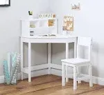 Utex Kids Desk,Wooden Study Desk with Chair for Children,Writing Desk with Storage and Hutch for Home School Use,White