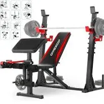 OPPSDECOR Professional Weight Bench Set with Barbell/Squat Rack, 900LBS Heavy Duty Bench Press Set with Leg Curl/Extension and Preacher Curl, Adjustable Full-Body Workout Bench for Home Gym Fitness