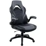 Black &amp; Gray Faux Leather Gaming Chair w/Flip-Up Arms, Adjustable Tile &amp; Height