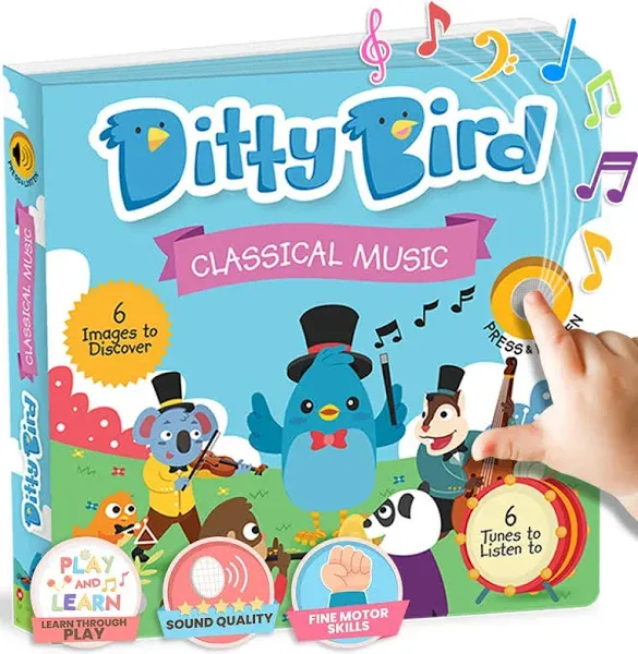 Ditty Bird Musical Books for Toddlers | Fun Classical Music & Nursery Rhyme Book | Mozart Musical Book | Children's Interactive Toddler Books for 1 Year Old to 3 Year Olds | Sturdy Baby Sound Books