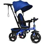 INFANS Kids Tricycle, 4 in 1 Stroll Trike with Adjustable Push Handle, Removable Canopy, Retractable Foot Plate, Lockable Pedal, Detachable Guardrail