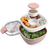 Bentgo® Salad - Stackable Lunch Container with Large 54-oz Salad Bowl, 4-Compartment Bento-Style Tray for Toppings, 3-oz Sauce Container for Dressings, Built-In Reusable Fork & BPA-Free (Slate)