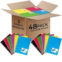 48 Pack, 1 Subject Spiral Notebook Wide Ruled Bulk, 140 Pages (70 Sheets), Thick No-Bleed Paper, 8 x 10-1/2", 3 Hole Punched, 1 Subject Spiral Notebook Bulk, Bulk Subject Notebook