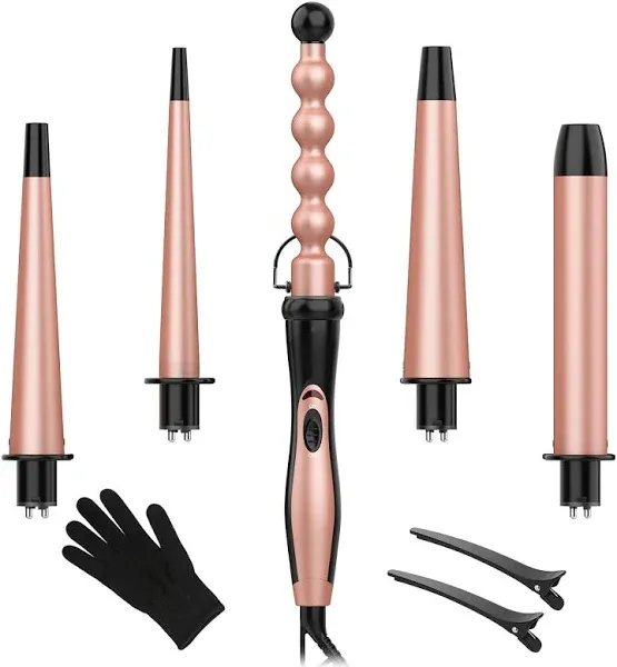 5 in 1 Curling Iron Set - BESTOPE PRO Curling Wand Iron with Interchangeable Barrels, 0.35”-1.25” Hair Curler Wand for Hairstyle, Instant Heat Up for All Hair Types, Heat Protective Glove & 2 Clips