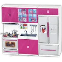 Liberty Imports Doll Kitchen Playset for Kids, My Modern Mini Kitchen House Furniture Pretend Play Toy Accessories Set with Realistic Lights & Sounds for Toddlers, Girls (3-in-1)