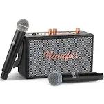 Retro Karaoke Machine with Two Wireless Microphones, Portable Bluetooth Speak...