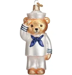 Old World Christmas Navy Bear Glass Blown Ornament