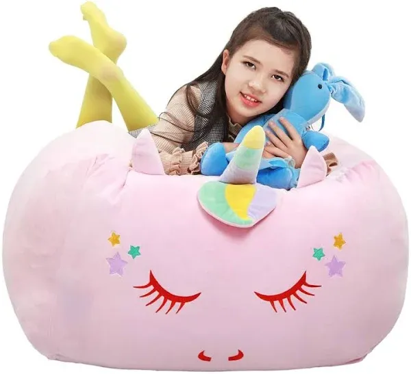 Unicorn Stuffed Animal Bean Bag Chair Storage