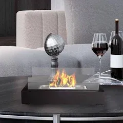 Bio Ethanol Tabletop Fire Pit - Rectangular Indoor or Outdoor Ventless Fireplace - Clean Burning Portable Heat with 360-View