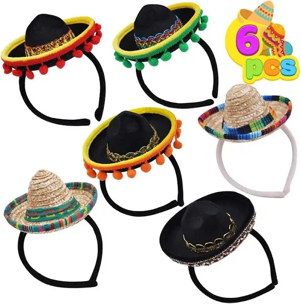 Joyin 6 Pcs Cinco De Mayo Fiesta Fabric and Straw Sombrero Headbands Party Costume for Fun Fiesta Hat Party Supplies, Luau Event Photo Props, Mexican