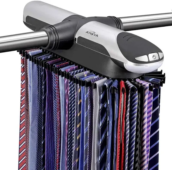 Aniva Motorized Tie Rack Best Closet Organizer with LED Lights Includes J Hooks