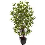 Nearly Natural 5ft. Bamboo Artificial Tree in Black Wash Planter