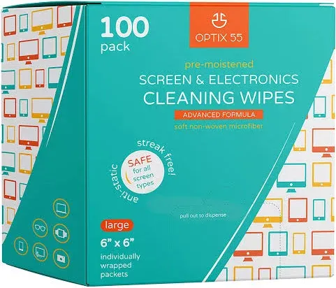 Optix 55 Screen & Electronic Cleaning Wipes Pre-Moistened Individual Wrapped TV Screen Cleaner