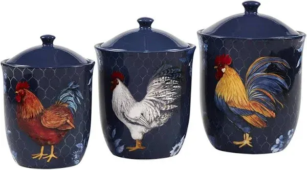 Certified International Indigo Rooster 3-Piece Canister Set