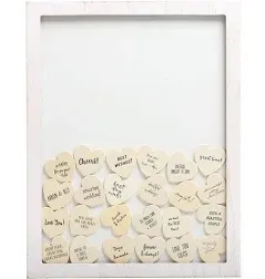 Kate & Milo Wedding Guestbook Token Frame, Includes 50 Heart Tokens, Perfect for Wedding Reception or Bridal Shower, Distressed White