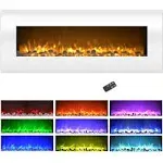 Electric Fireplace - 50 Inch Wall Mounted Fireplace with 10-Color LED Flames, 3 Backgrounds, Adjustable Brightness, and Remote by Northwest (White)