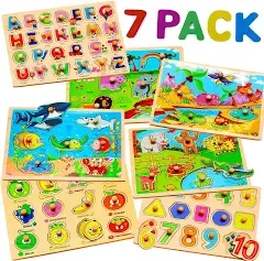 7 Pack Wooden Puzzles for Toddlers