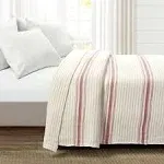 Lush Decor Farmhouse Stripe Kantha Pick Stitch Yarn Dyed Cotton Woven Quilt/Coverlet, King, Red