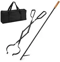 Heavy Duty Fire Tong and Blow Fire Poker Stick Set with Handbag, Fireplace Poker Grabber with Blow, firewood Grabber Tool for Wood-Burning Fire Pit or Fireplace Bonfire Indoor Outdoor use