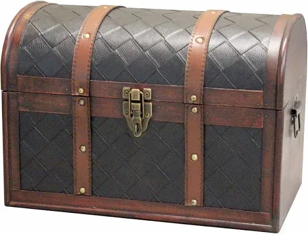 Vintiquewise(TM Wooden Leather Treasure Chest