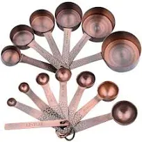 Measuring Cups and Spoons Set, Copper Measure Cups and Bronze Measurement Spoons, Metal Kitchen 5 Measuring Cups and Baking 6 Measuring Spoons Set of 11