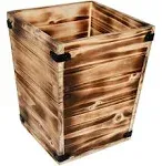 Owlgift Decorative Rustic Burnt Wood Trash Can Farmhouse Stylish Wooden Waste Basket Near Desk Square Garbage Cans Trashcan Wi