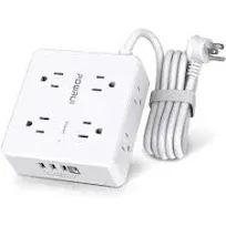 Surge Protector Power Strip - 15 Ft Flat Plug Extension Cord with 8 Widely Outlets and 4 USB Ports(1 USB C), 3 Side Outlet Extender for Home Office, White, ETL Listed