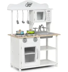 Costway Wooden Pretend Play Kitchen Set for Kids Toddlers with Accessories and Sink