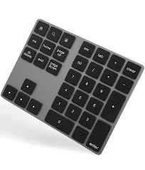 Foloda Bluetooth Numeric Keypad Aluminum Rechargeable 34-Keys Wireless Number Pad External 10 Keys Numpad Data Entry Compatible for Laptop MacBook