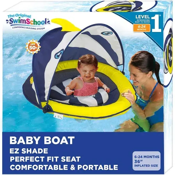 SwimSchool Perfect Fit BabyBoat w/ Sunshade Level 1 Fish Pool Float (Open Box)