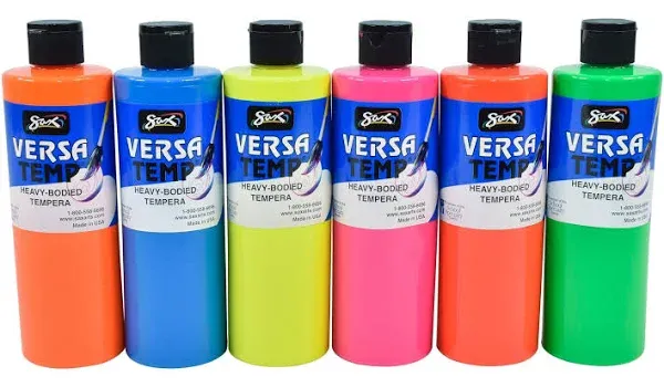 Sax Versatemp Tempera 1 Count (Pack of 6), Assorted Fluorescent Colors 