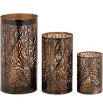 Benzara The Deep Set of 3 Metal Hurricane Candle Holders