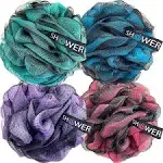 Shower Bouquet Loofah-Charcoal Bath-Sponge-Blue-Green XL-75g Extra Large 4 Pack