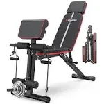 XDDIAS Adjustable Weight Bench, Workout Bench with Leg Extension and Preacher Curl Pad, Weight Bench for Home Gym, Foldable Exercise Bench, Quick Adjustment Incline Bench Press