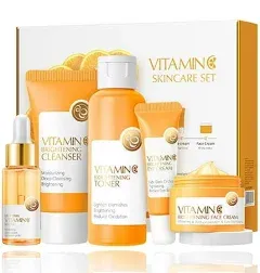 Vitamin C Skincare Set, 5 In 1 Skincare Gift Set With Cleanser, Toner, Face Serum, Face & Eye Cream, Skin Care Products For Teenage Girls, Lasting Moisturizing Travel Skincare Set For Women Girls