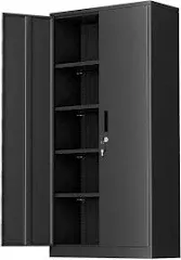 Greenvelly Metal Storage Cabinet, 72" Black Locking Storage Cabinets with Doors and 4 Shelves, Tall Tool Storage Cabinet for Garage, Steel Lockable