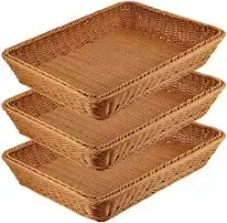 3 PCS 16 Inch Poly Wicker Bread Baskets, Handmade Rattan Woven Pantry 