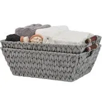 Granny Says 2-Pack Wicker Storage Baskets, Wicker Baskets for Organizing, Trapezoid Woven Basket with Handles,Wicker Storage Basket for Shelves, Gray