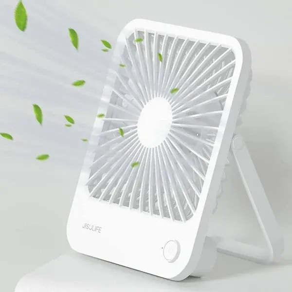 JISULIFE Small Desk Fan Battery Operated Small Fan，180° Foldable Portable Fan, 4 Speeds Adjustable Ultra Quiet for Home Office Travel Outdoor-White