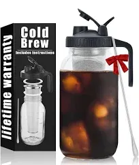 Cold Brew Mason Coffee Maker - 64Oz Iced Coffee Pitcher with Stainless Steel Mix