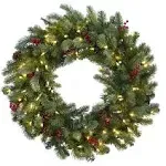 Nearly Natural 30in. Lighted Artificial Pine Wreath with Berries & Pinecones