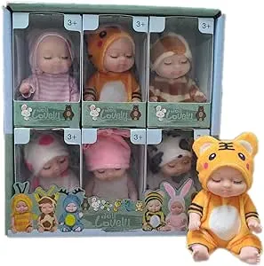 4 Inch Mini Baby Dolls 6pcs Gift Set, Cute Small Baby Doll Toys with Animal Clothes, Suitability Kids 3 and up (B Edition)