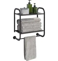 SunnyPoint Compact Wall Mount 2 Tier Bathroom Shelf with Towel Bars