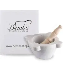 Bembo Mortar in White Carrara Marble with Pestle Made in Italy - for Pesto or Spices - Genovese Model (ø 18 cm)