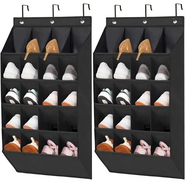 STORAGE MANIAC 2 Pack Over Door Shoe Organizers 20 Large Pockets Hanging Shoe Organizer Shoe Rack Door Closet Shoe Organizer for Wall, Dorm & Narrow Door Storage Shoe Holder Over Door Organizer Grey