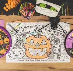 – Halloween Placemats for Kids Pack of 12 Pumpkin Placemats | Coloring Activi...