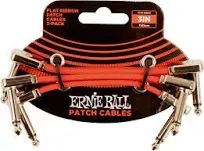 3-PACK Ernie Ball P06401 3-Inch Flat Ribbon Pedalboard Angle Patch Cable Red