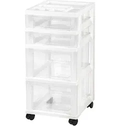 IRIS USA 4 Drawer Rolling Storage Cart with Organizer Top, Black/White/Gray